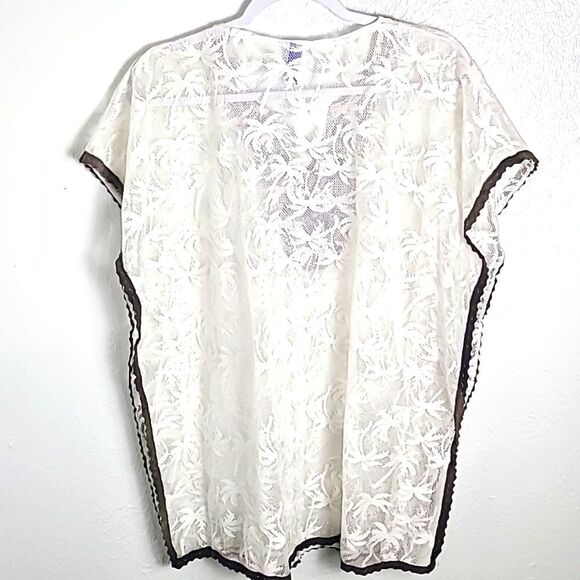 Authentic Gear White Lace Cover-up with Brown Embroidered Trim, Size S/M - Picture 7 of 7